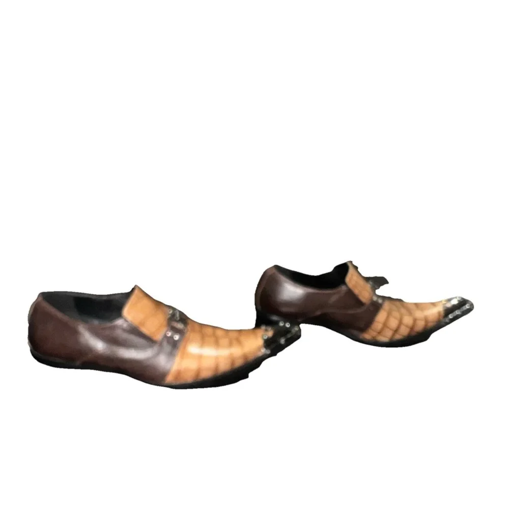18/CoogerLove Men's 10.5 Leather Croc Monk Strap Slip-On Dress Shoes Pointed Toe
